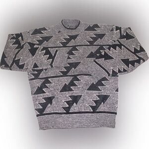 Vintage Sears & Roebuck 80s 90s Geometric Black Gray Knit Funky Crewneck Sweater